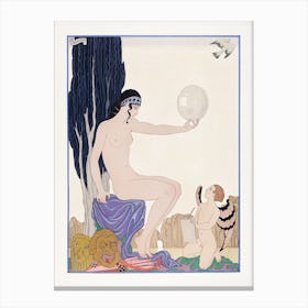 Seated Woman And Cherub (1929), George Barbier Canvas Print
