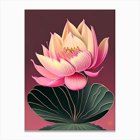 Pink Lotus Retro Illustration 1 Canvas Print