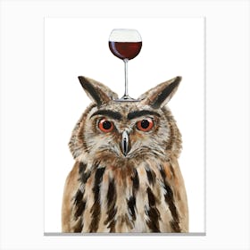 Owl With Wineglass Canvas Print