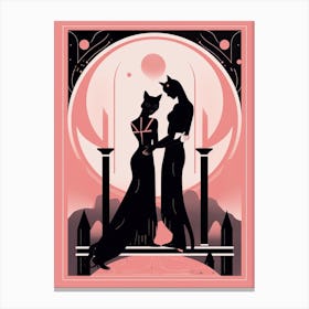 The Lovers Tarot Card, Black Cat In Pink 2 Canvas Print