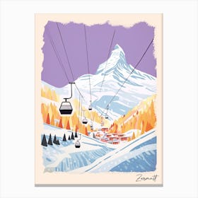 Poster Of Zermatt   Switzerland, Ski Resort Pastel Colours Illustration 2 Canvas Print