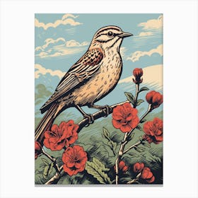 Vintage Bird Linocut Lark 3 Canvas Print