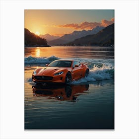 Orange Sports Car At Sunset Canvas Print