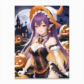 Sexy Girl With Pumpkin Halloween Painting (26) Canvas Print