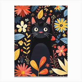 Black Cat In Flowers 12 Canvas Print