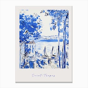 Saint Tropez France Mediterranean Blue Drawing Poster Canvas Print