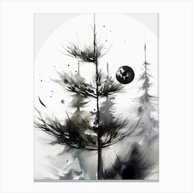 Moon And Pine Trees Canvas Print