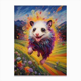  A Possum Running In Field Vibrant Paint Splash 2 Canvas Print