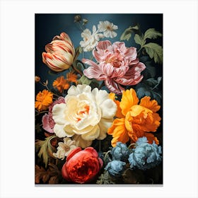 Elegant Floral Bouquet Artwork – Vibrant Peonies, Tulips & Wildflowers Illustration Canvas Print