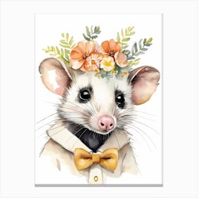 Baby Opossum Flower Crown Bowties Woodland Animal Nursery Decor (1) Result Canvas Print