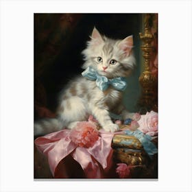 Rococo Style Kitten With A Bow Canvas Print