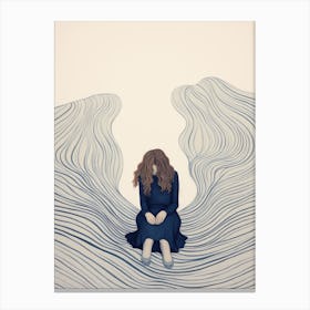 Girl Sitting On A Wave 1 Canvas Print