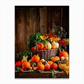 Countless Vegetables A Bounty Of Autumns Harvest Spill From An Overstuffed Wicker Basket Located (1) Canvas Print