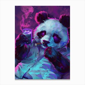 Animal Party: Crumpled Cute Critters with Cocktails and Cigars Panda Bear Smoking 1 Canvas Print