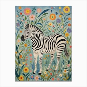 Whimsical Zebra In The Garden Canvas Print