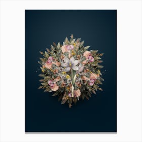 Vintage Autumn Crocus Flower Wreath on Teal Blue n.2223 Canvas Print