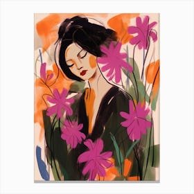 Woman With Autumnal Flowers Fuchsia 1 Canvas Print
