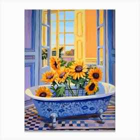 A Bathtube Full Of Sunflower In A Bathroom 2 Canvas Print