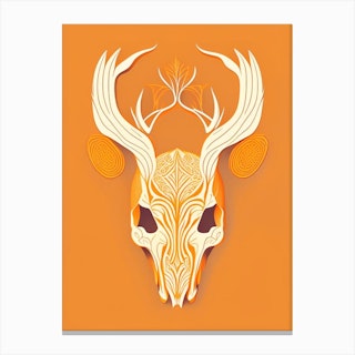 Animal Skull Orange 3 Line Drawing Canvas Print