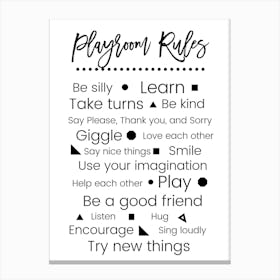Playroom Rules Black Canvas Print