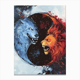 Badass Lion And Wolf 5 Canvas Print