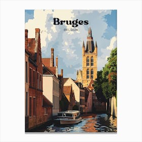 Bruges Belgium Vintage Digital Travel Art Canvas Print