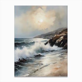 Vintage Coastal Seaside Painting (12) 1 Canvas Print