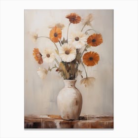 Gerbera, Autumn Fall Flowers Sitting In A White Vase, Farmhouse Style 2 Canvas Print