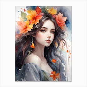 Beautiful Girl With Flowers 15 Canvas Print