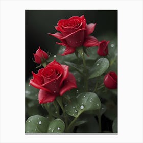 Red Roses At Rainy With Water Droplets Vertical Composition 32 Canvas Print