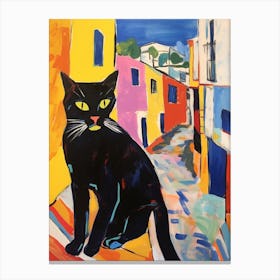 Painting Of A Cat In Athens Greece 4 Canvas Print
