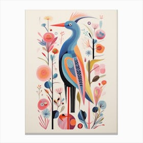 Colourful Scandi Bird Crane 2 Canvas Print