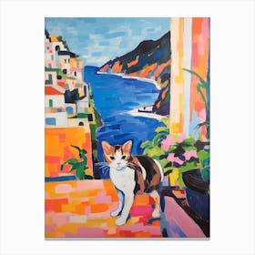 Painting Of A Cat In Amalfi Coast Italy 1 Canvas Print