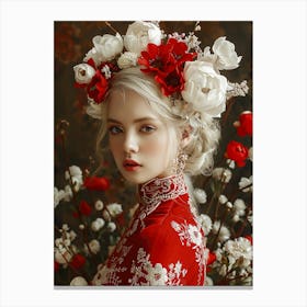 Blonde Girl With Flowers Canvas Print