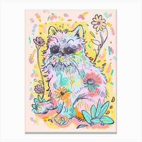 Cute Persian Cat With Flowers Illustration 4 Canvas Print