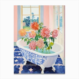 A Bathtube Full Of Dahlia In A Bathroom 2 Canvas Print