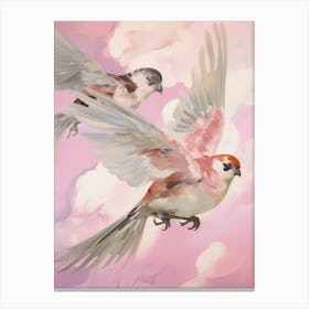 Pink Ethereal Bird Painting House Sparrow 3 Canvas Print