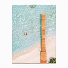 Aerial View Of A Wooden Pier In The Ocean Canvas Print