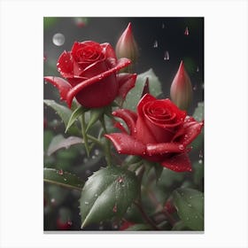 Red Roses At Rainy With Water Droplets Vertical Composition 84 Canvas Print
