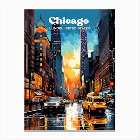 Chicago Illinois United States Night Travel Art Illustration Canvas Print