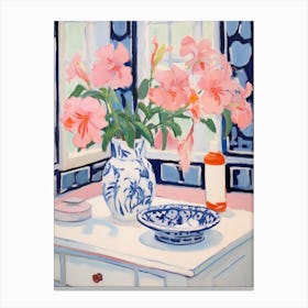 A Vase With Hibiscus, Flower Bouquet 1 Canvas Print
