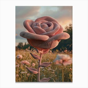 Pink Rose Knitted In Crochet 8 Canvas Print