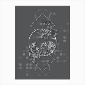 Vintage White Sweetbriar Rose Botanical with Line Motif and Dot Pattern in Ghost Gray Canvas Print