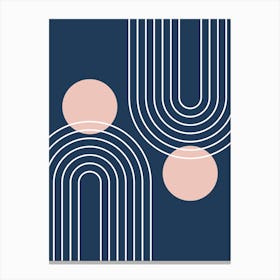 Mid Century Modern Geometric B6 In Navy Blue And Pastel Pink (Rainbow And Sun Abstract) 01 Canvas Print