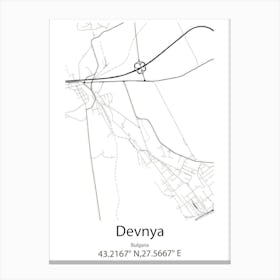 Devnya,Bulgaria Minimalist Map Canvas Print