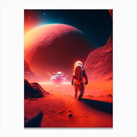 Astronaut Landing On Mars Neon Nights 1 Canvas Print