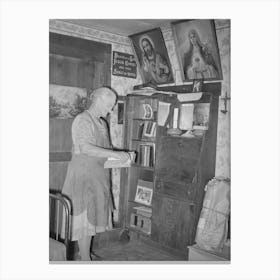 Mrs, George Hutton, Homesteader, In Front Of Her Bookcase, Pie Town, New Mexico By Russell Lee Canvas Print