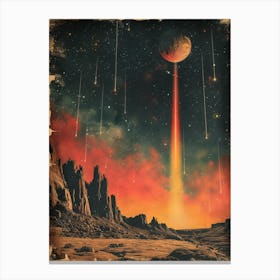 Space Odyssey: Retro Poster featuring Asteroids, Rockets, and Astronauts: Planetarium Canvas Print