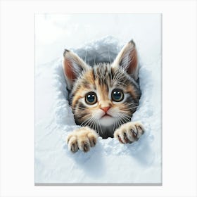 Kitten Peeking From Snow 1 Canvas Print