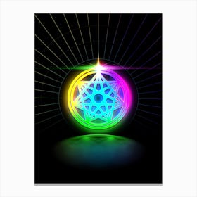 Neon Geometric Glyph in Candy Blue and Pink with Rainbow Sparkle on Black n.0012 Canvas Print